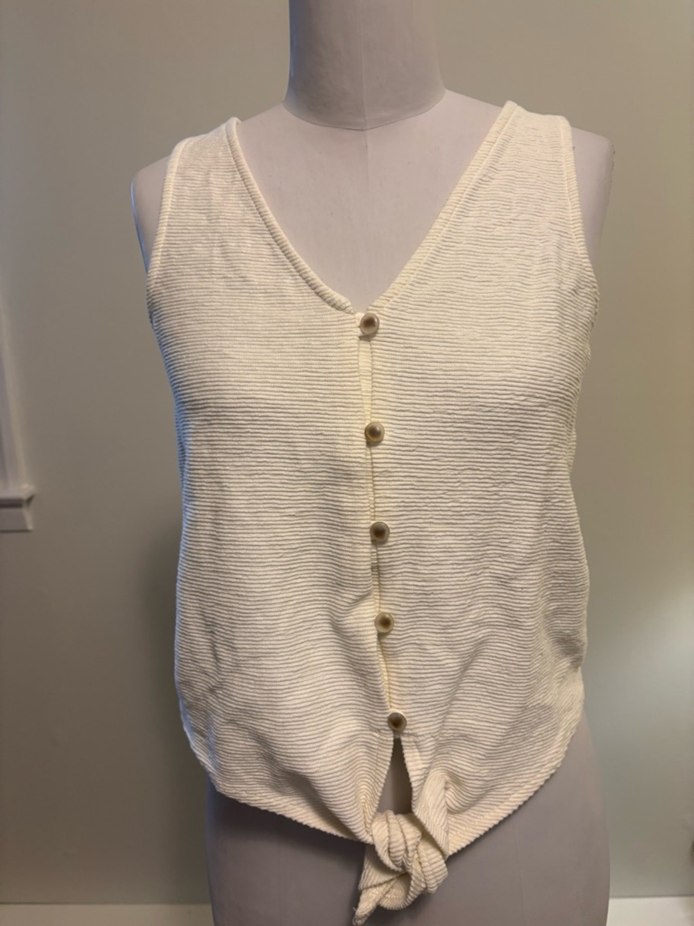 Madewell Cream Button-Front Tie-Hem Tank